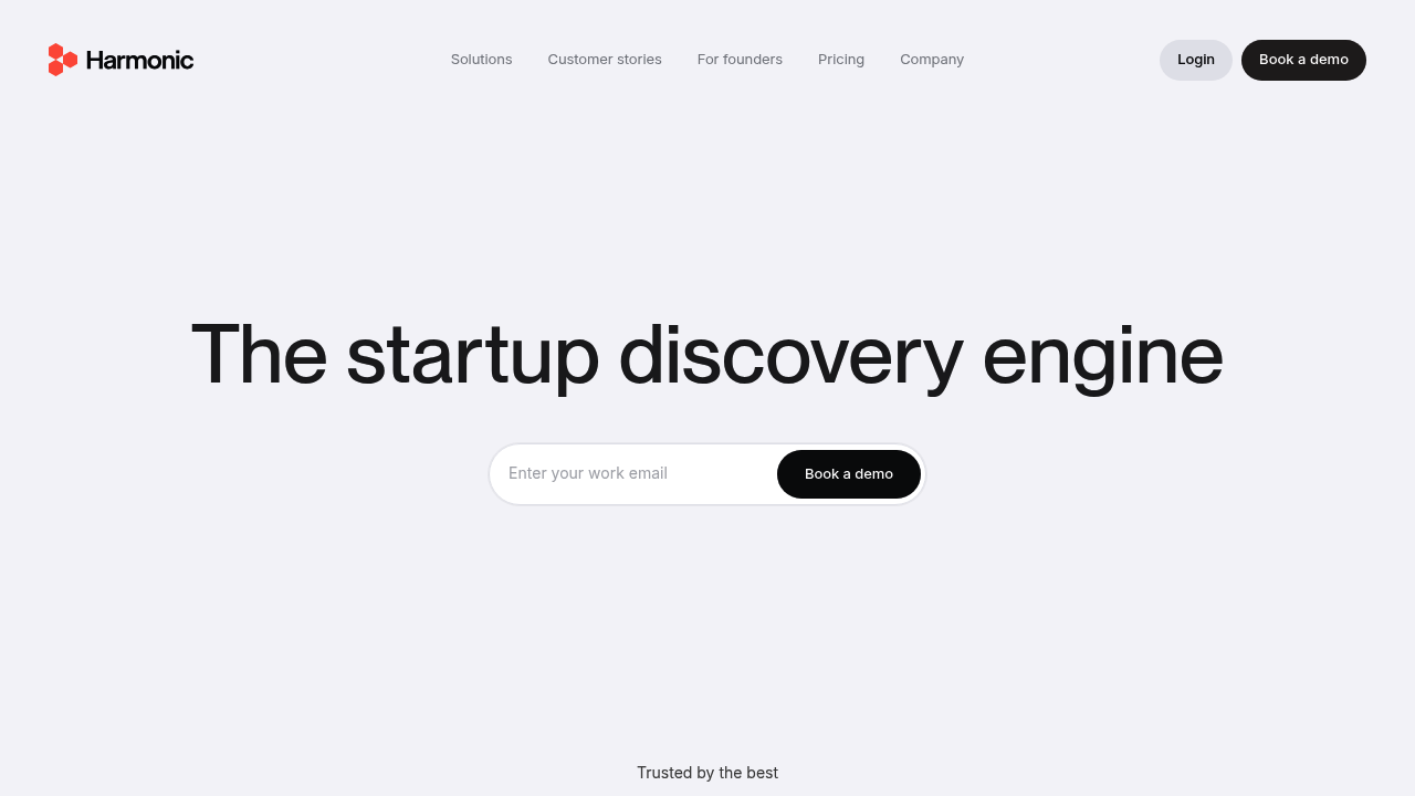 Harmonic website screenshot showing early-stage startup discovery software