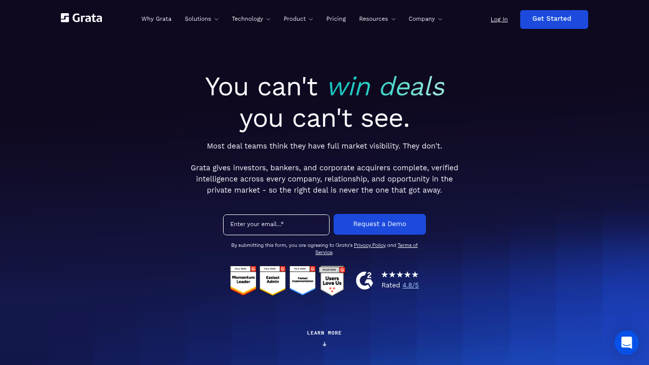 Grata website screenshot showing private company discovery for M&A teams