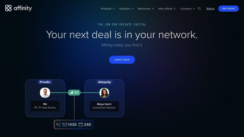Affinity relationship intelligence hero showing network-driven deal sourcing